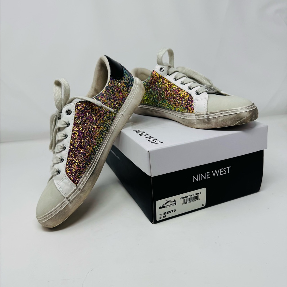 Nine West Women's Sneakers - White with Multicolor Glitter